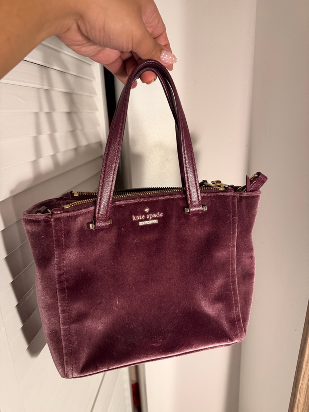 kate spade Velvet Top-Handle Tote in Burgundy Velvet with Leather Trim